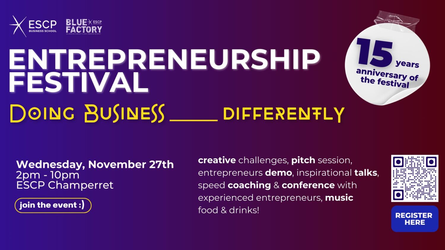 La Blue Factory ESCP organise la 15e édition de son Entrepreneurship Festival