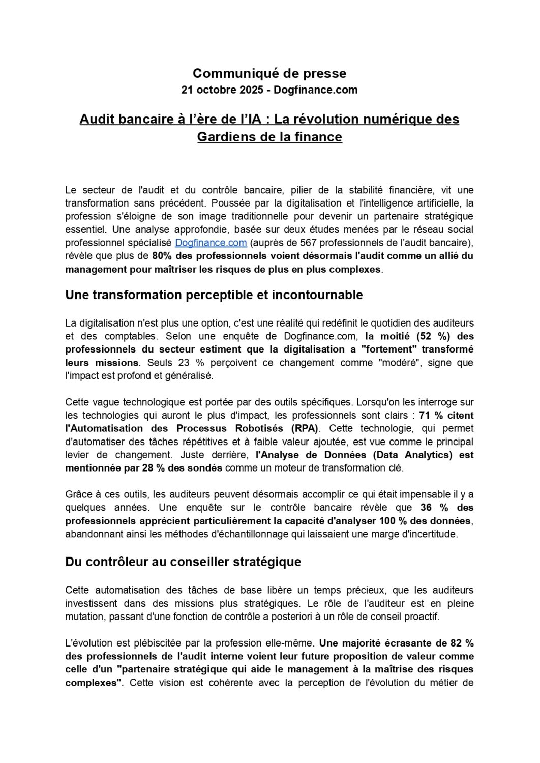 Transformation de l’audit bancaire à l’ère numérique : l’analyse de DogFinance